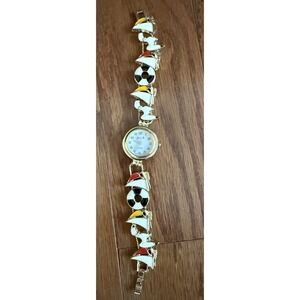 Jennie B Womens Watch 24mm Gold Tone Nautical Charm Bracelet 7.25" Needs Battery